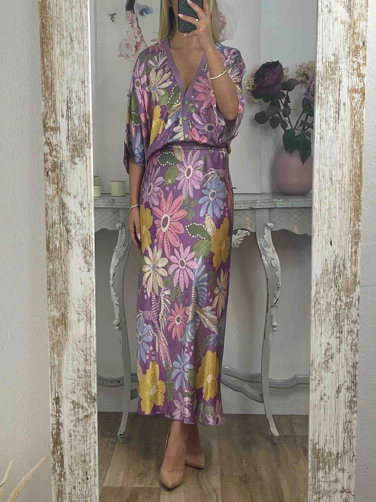 Exquisite Satin Floral Print Off-shoulder Shirt