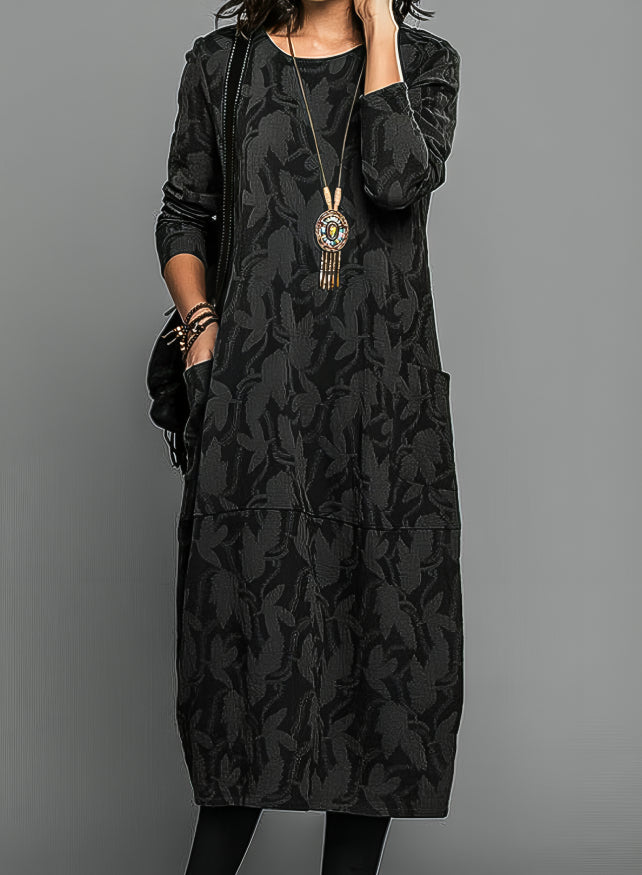 LUCILLE – RELAXED MIDI DRESS WITH LEAF PATTERN