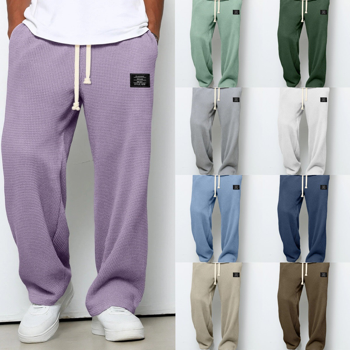 Daved - Casual Waffle Knitted Drawstring Pants