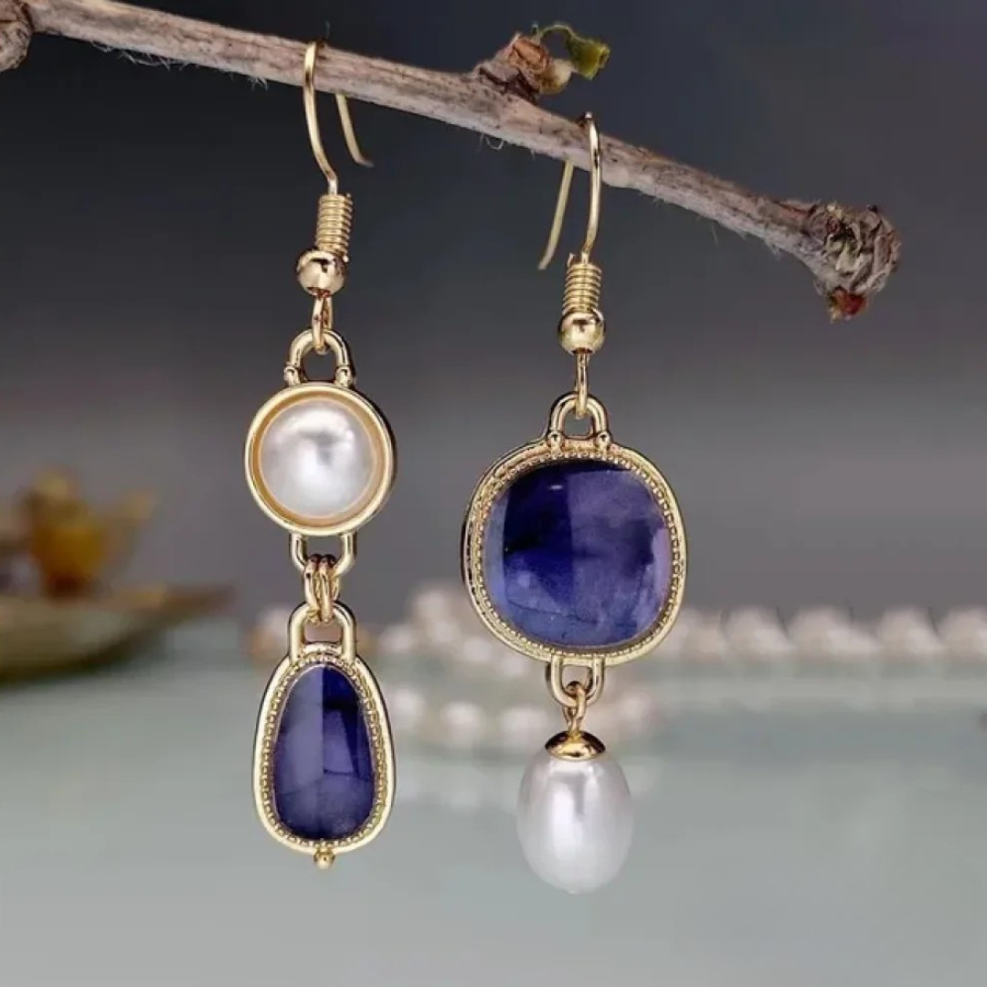 Elegant Blue Stone Pearl Earrings