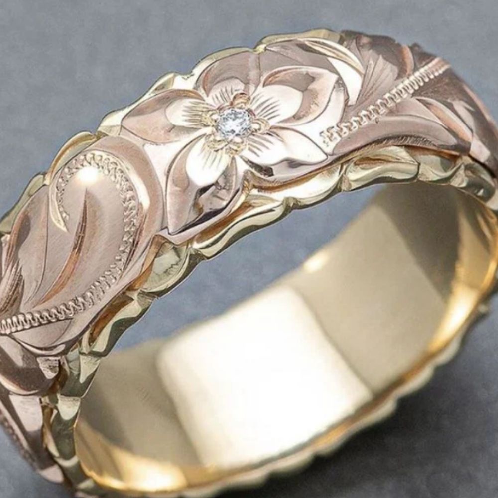 Vintage Rose Flower Gold Ring