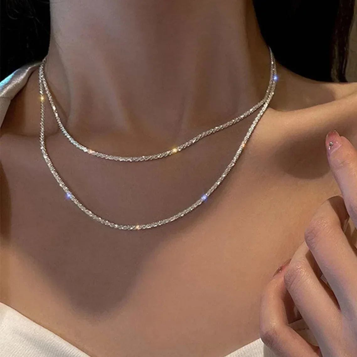 Double Layer Necklace with Crystals