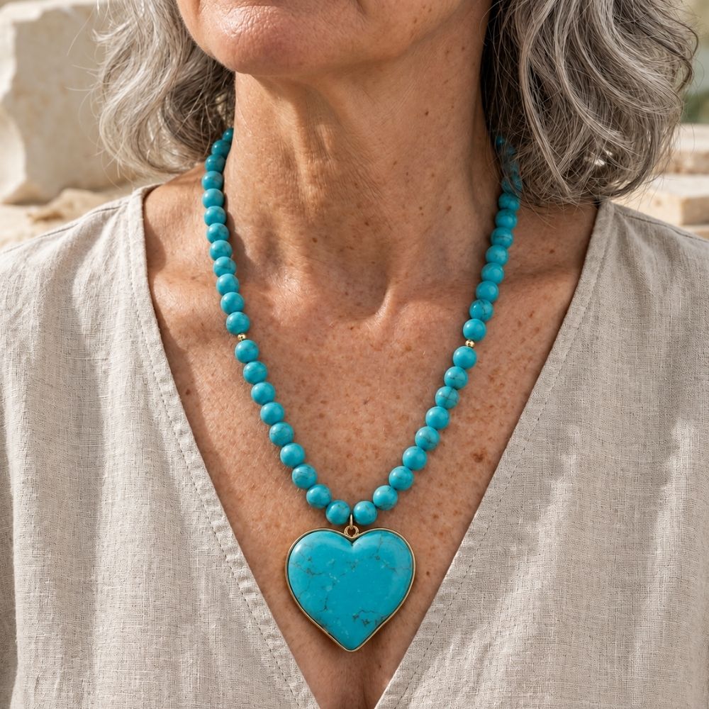 Turquoise Heart Beaded Necklace