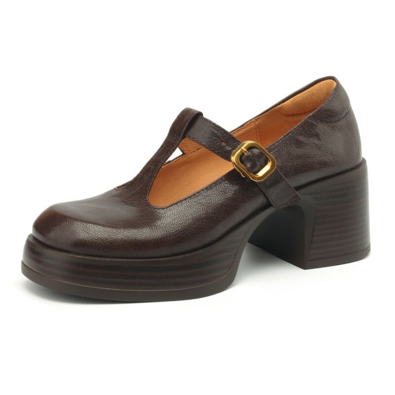 Giselle - Cowhide Round Toe Mary Jane Flats