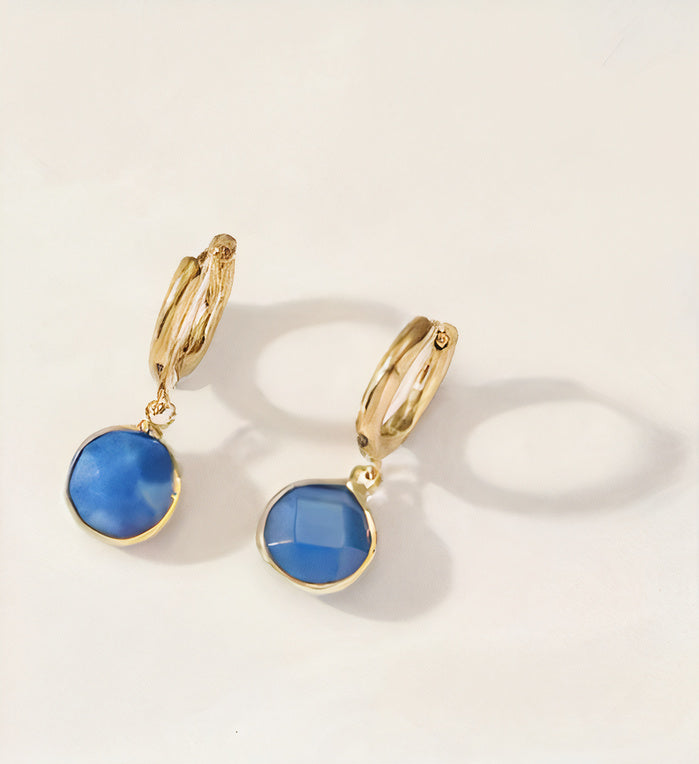 Vintage Blue Stone Gold Earrings