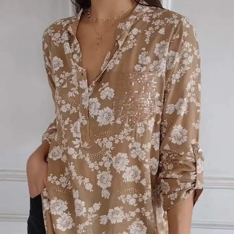 FRIEDLINDE I LONG-SLEEVED FLOWERED BLOUSE