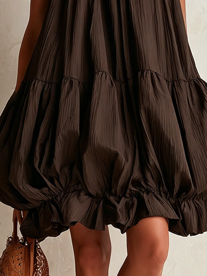 Colette | Brown Puff Hem Sleeveless Mini Dress