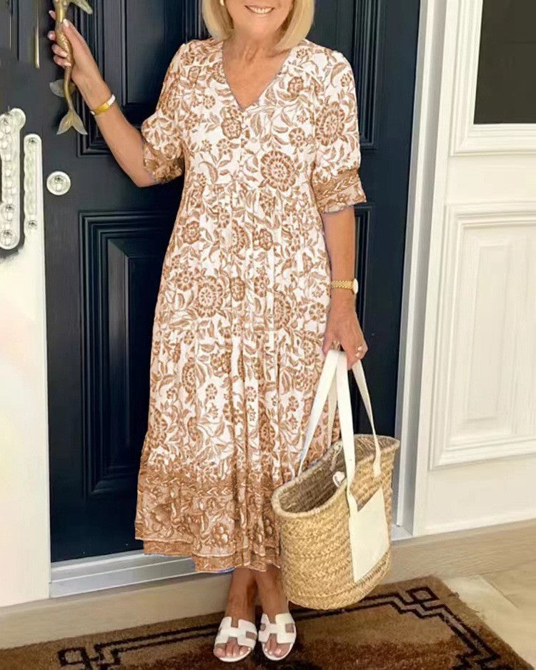 Tallis | Floral Viscose Dress with V-Neck