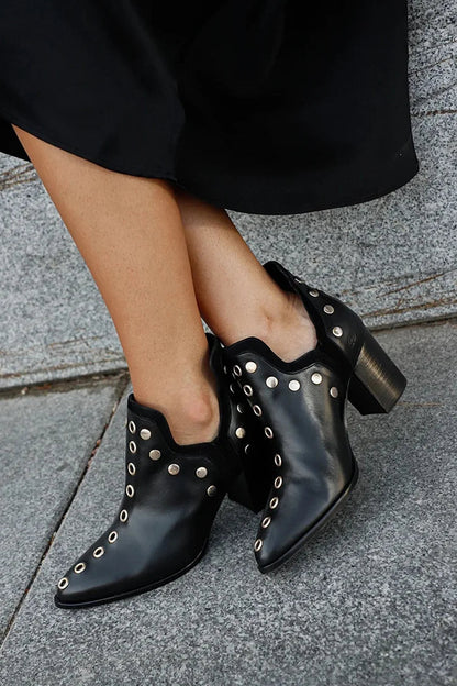 STUDDED ANKLE BOOT WITH WIDE HEEL