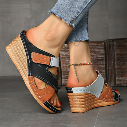 Marina Colorblock Wedge Slides - Comfortable Sandals