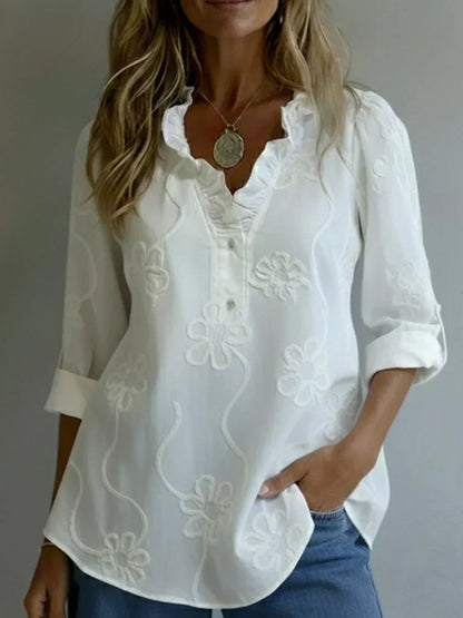 Beatrixa - Shirt With Ruffle Collar And Floral Pattern