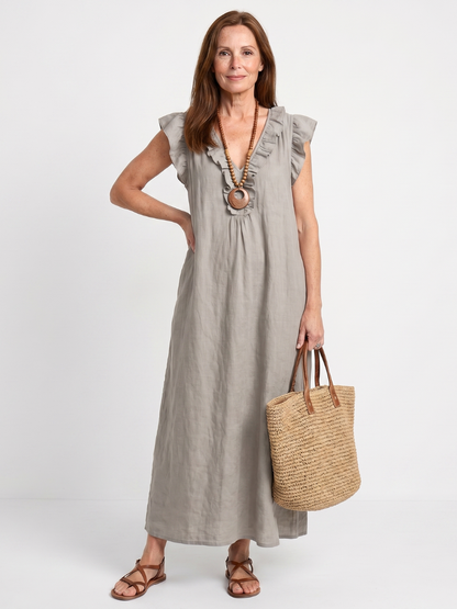 Adelaide | Ruffle Trim Sleeveless Neck Midi Dress