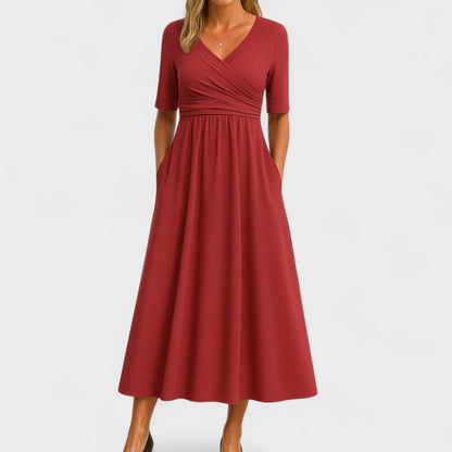 A-Line Tailored Waist Crepe Midi Dress