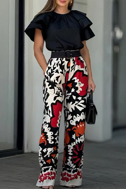 RILYNN – CASUAL FLORAL PRINT RUFFLE TWO-PIECE SET