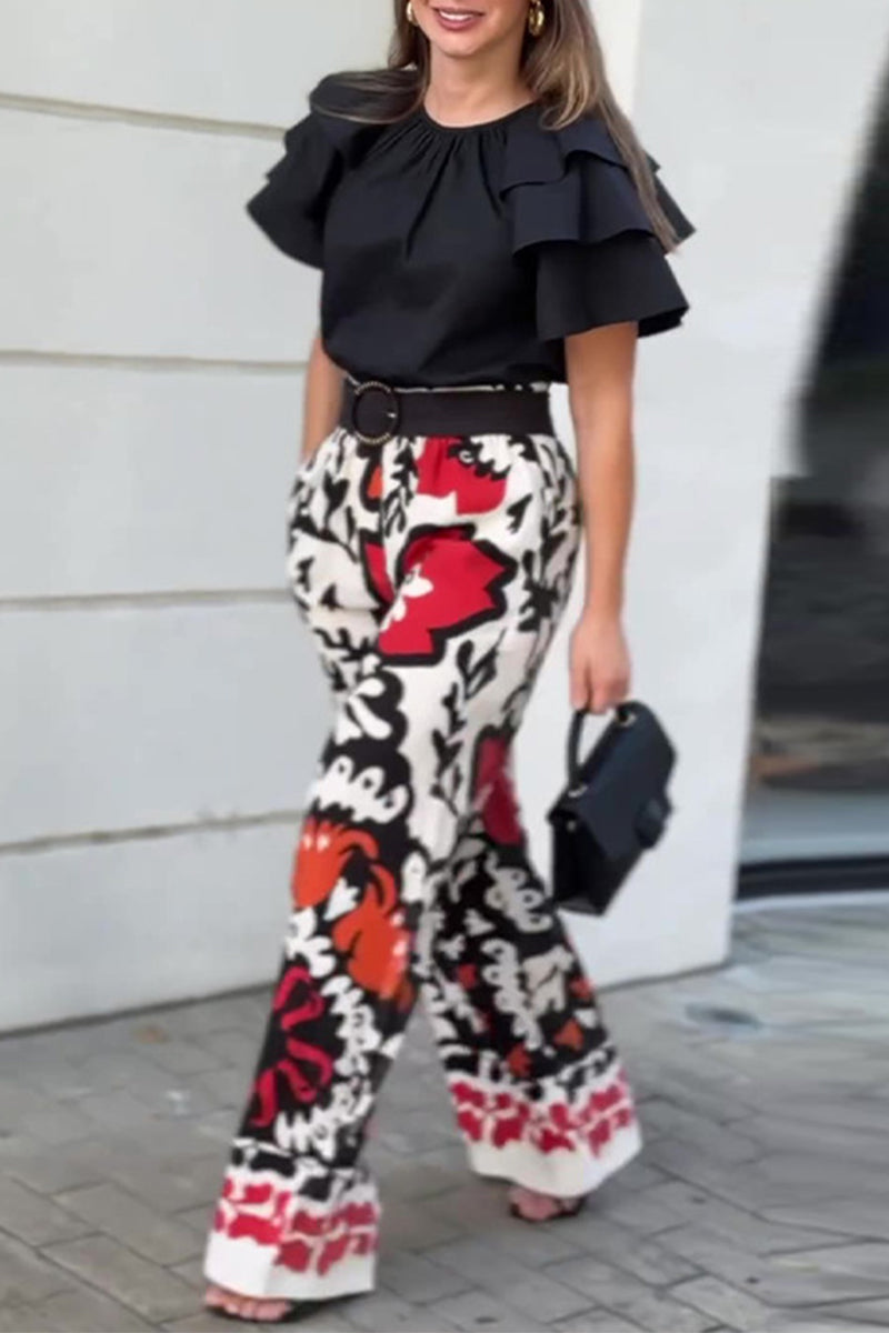 RILYNN – CASUAL FLORAL PRINT RUFFLE TWO-PIECE SET