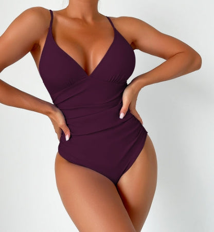 LolaBeach - Solid Deep V-Neck Swimsuit