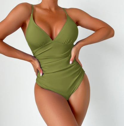 LolaBeach - Solid Deep V-Neck Swimsuit