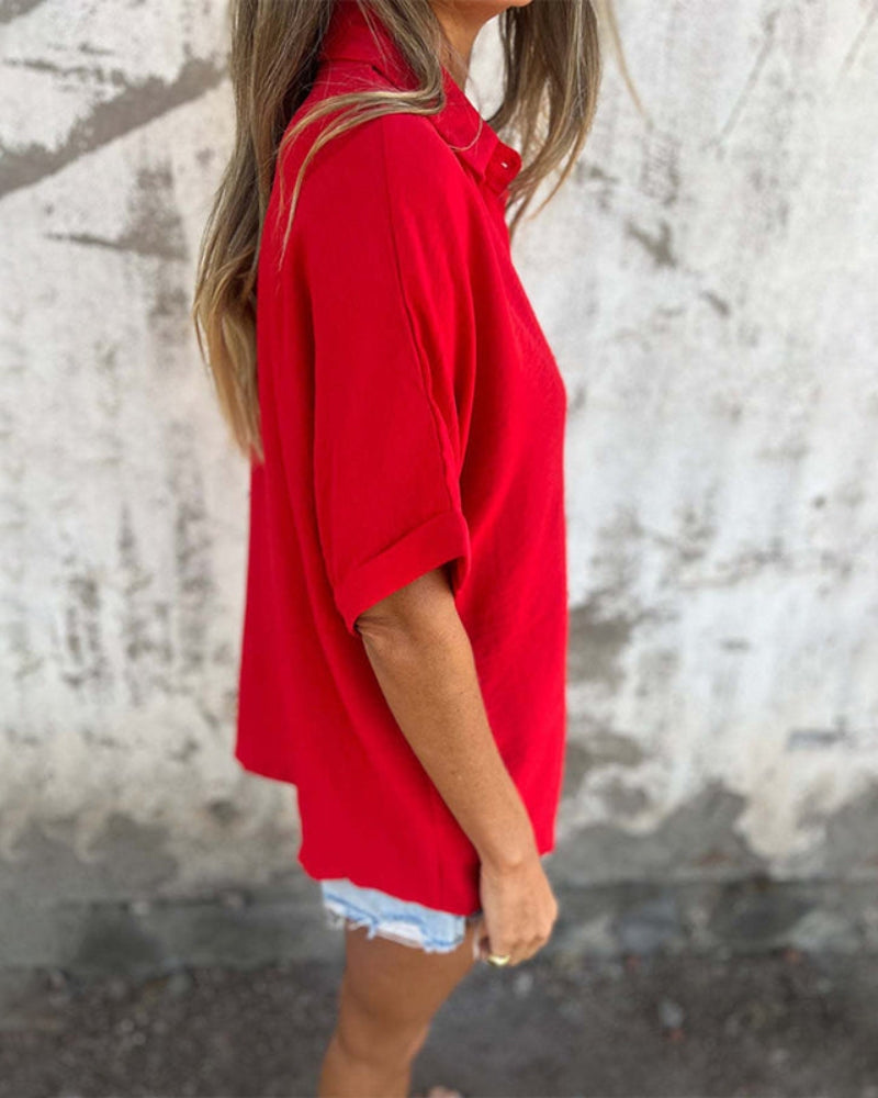 Quinn - Women’s Loose Solid Button-Up Shirt
