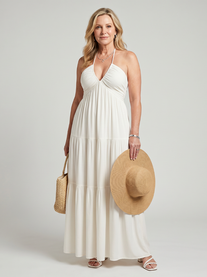 Dextra | Halter Neck Tiered Skirt Midi Dress