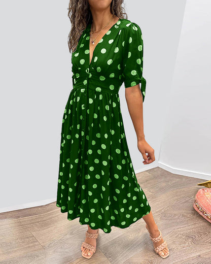 CATERINA | Midi Dress with V-Neck and Timeless Polka Dot Print