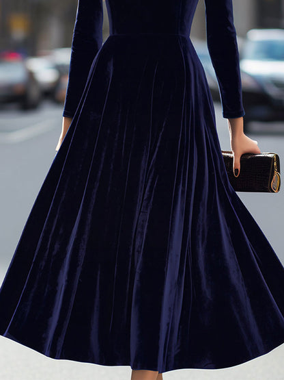 Elissa | Navy Blue Long-Sleeve Midi Dress