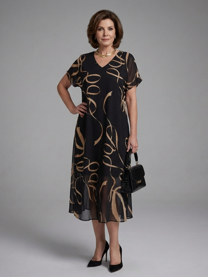 Adria | Short Sleeve Abstract Midi Dress
