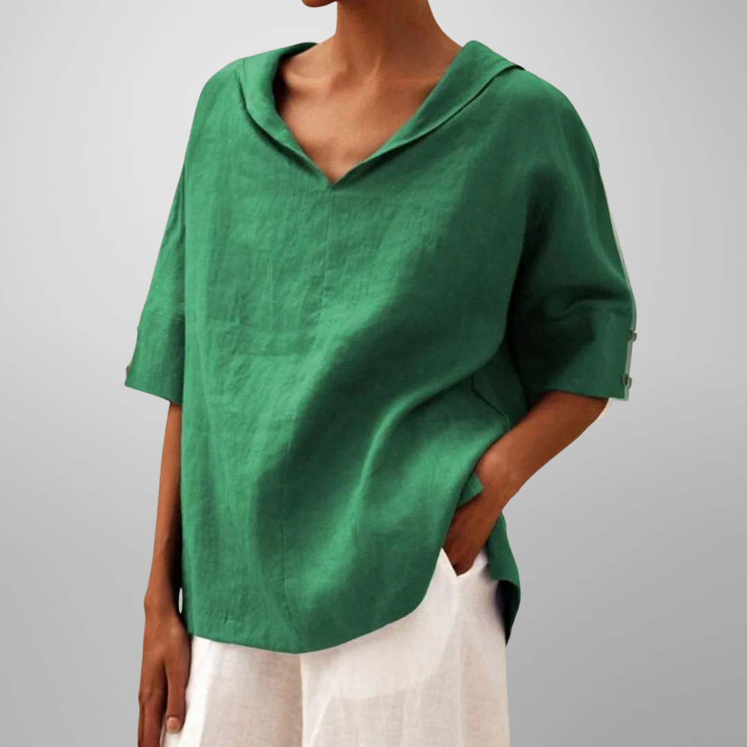 Molly – Relaxed Collar V-Neck Top