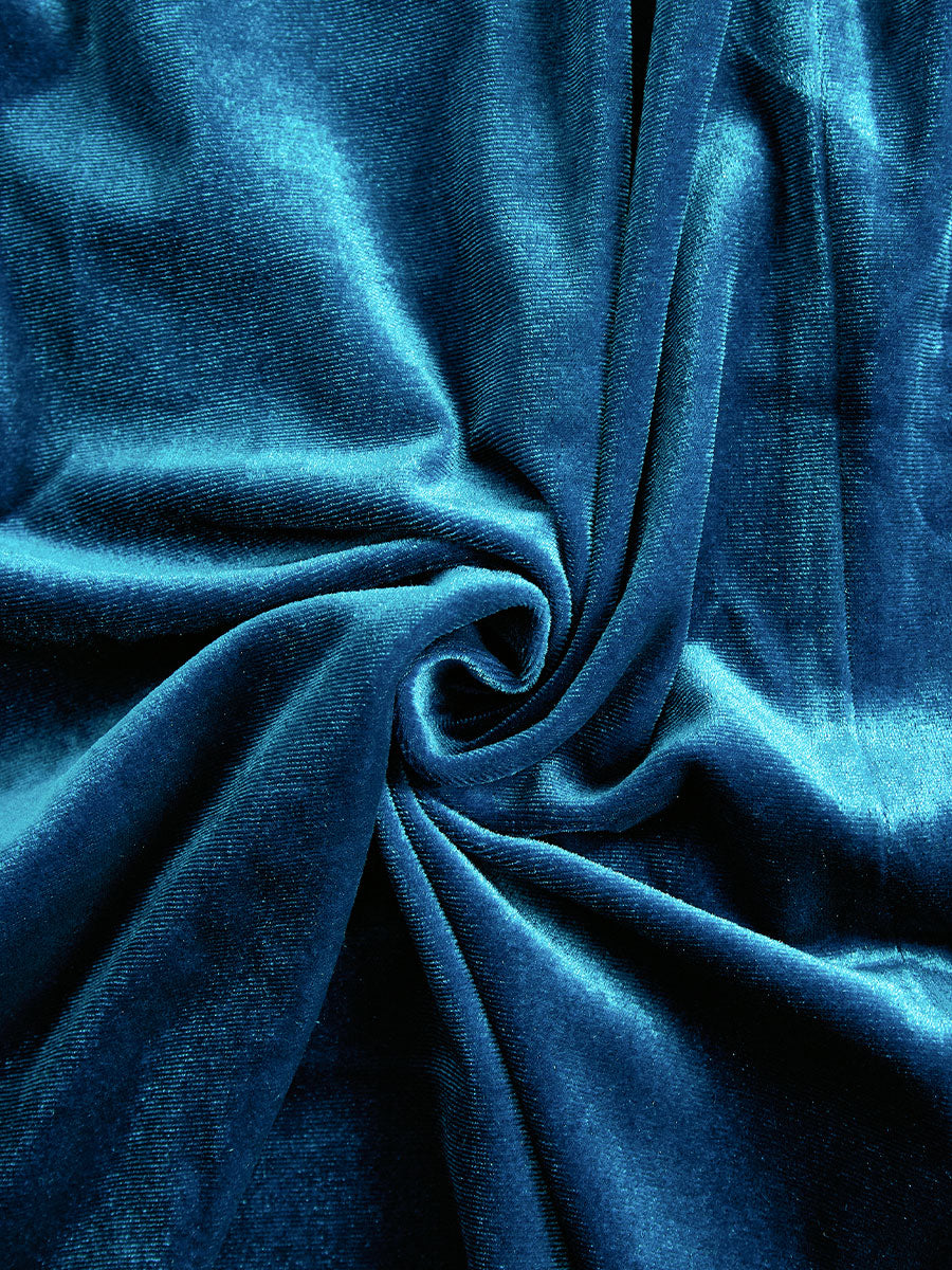 Elegant Midnight Blue Velvet Wrap Midi Dress