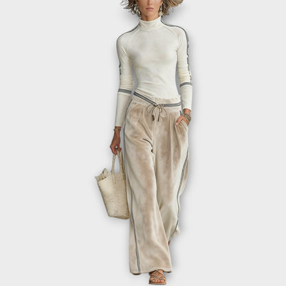 Upper Knit Set with Contrast Finish and Lounge Velvet Pants