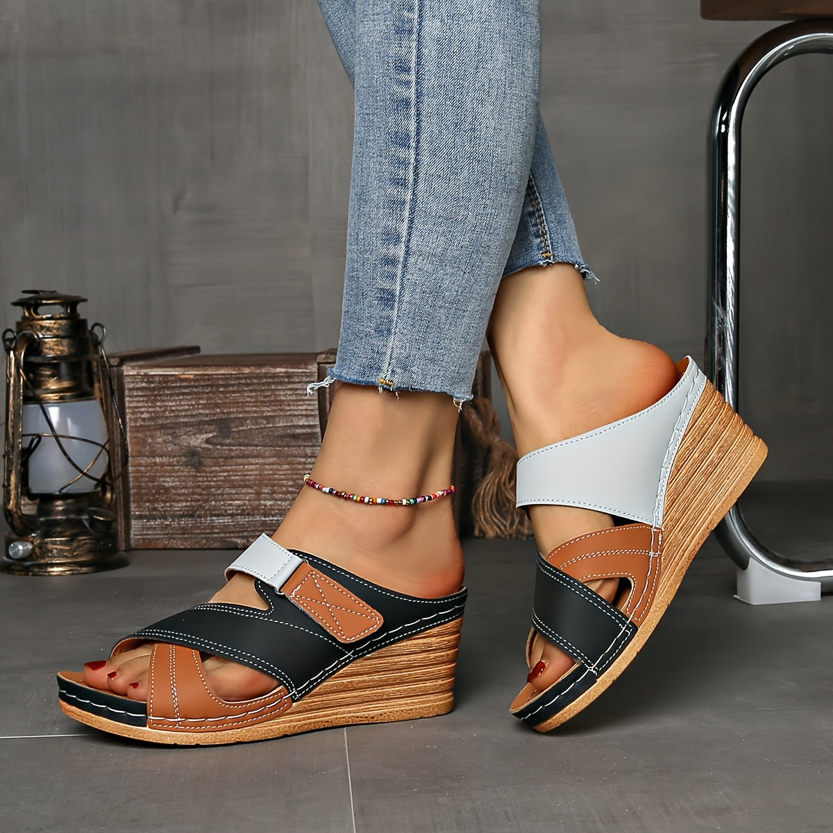 Marina Colorblock Wedge Slides - Comfortable Sandals