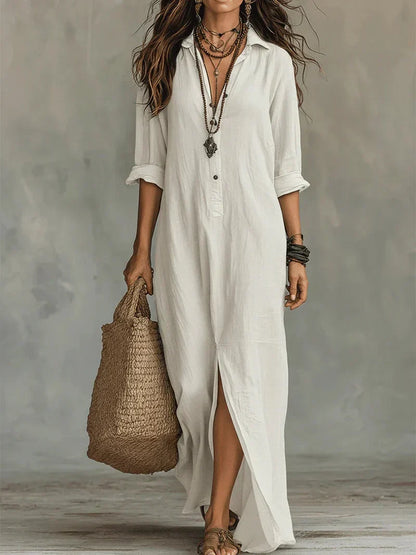 Céline™ | Black Loose Maxi Dress with Buttons