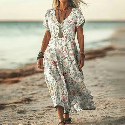 CATERINA | Midi Vintage Dress with Flowing Cut and Relaxed Elegance for Summer Days