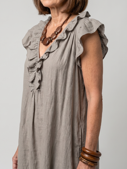 Fern | Sleeveless Ruffle Trim Midi Dress