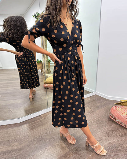 CATERINA | Midi Dress with V-Neck and Timeless Polka Dot Print