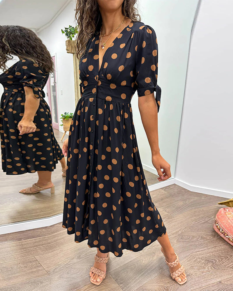 CATERINA | Midi Dress with V-Neck and Timeless Polka Dot Print