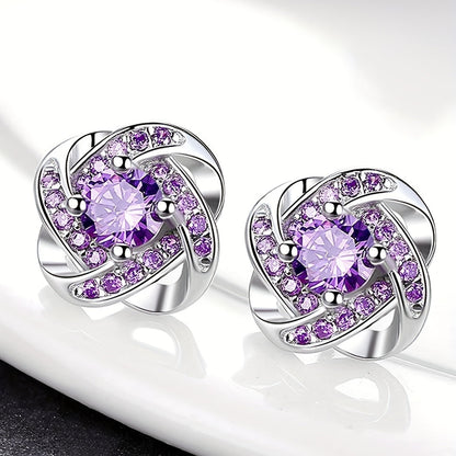 Purple Four-Leaf Clover Earrings