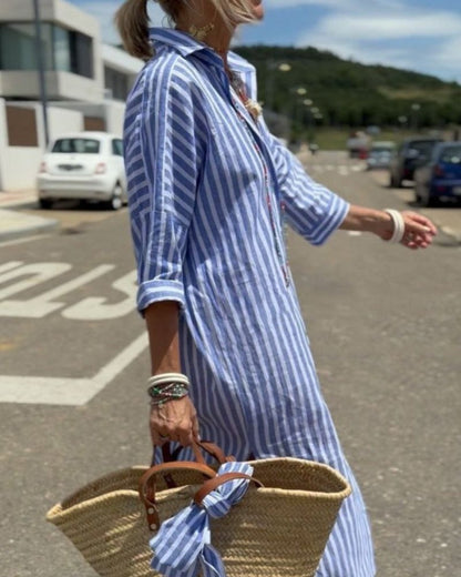 Coby™ | Classic Striped Linen Shirt Dress