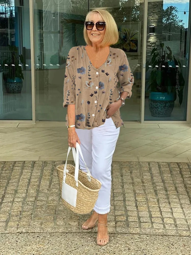Barbara™ | Cotton and Linen Floral Top