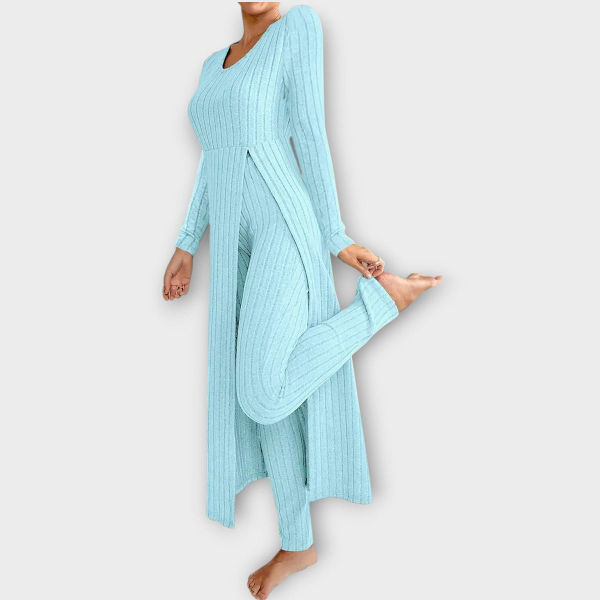 Ribbed Knit Lounge Set with Split Tunic