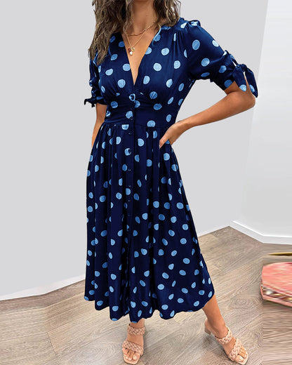 CATERINA | Midi Dress with V-Neck and Timeless Polka Dot Print