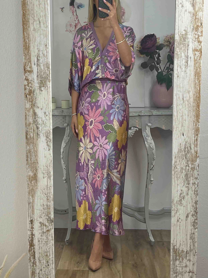 Exquisite Satin Floral Print Off-shoulder Shirt
