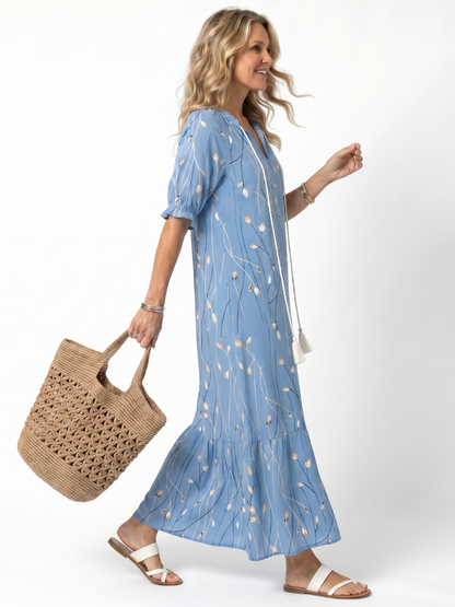 Alora | Floral Print Tassel Tie Midi Dress