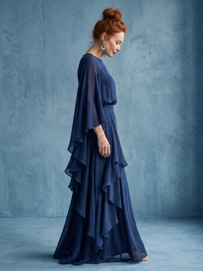 Desta | Layered Sleeve Drape Waist Midi Dress