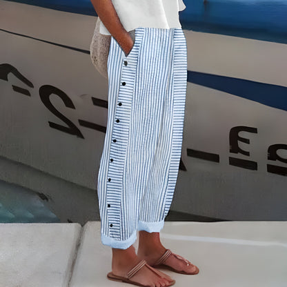 Adele  - Relaxed Striped Button-Detail Pants