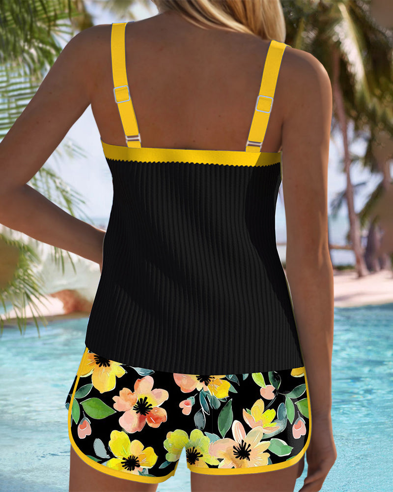 Federica - Striped Tankini Set with Shorts