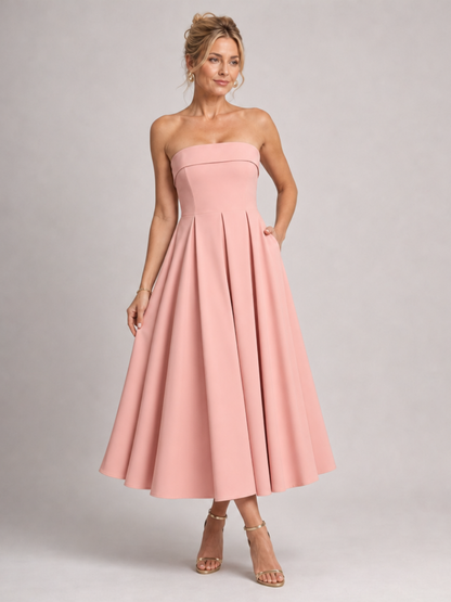 Elove | Strapless Structured Bodice Midi Dress