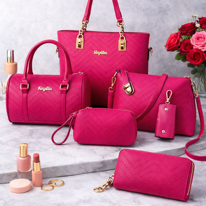 Amanda | Classic 6-Piece PU Leather Tote & Crossbody Bag Set