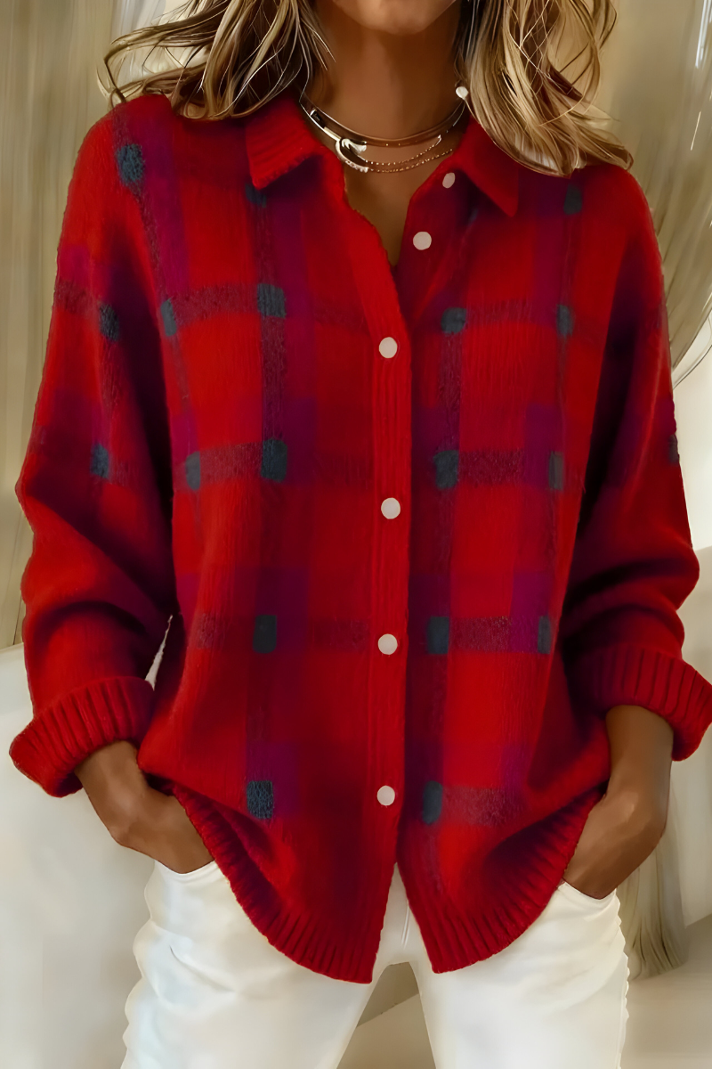 Anna™ | Soft Knitted, Checkered Cardigan