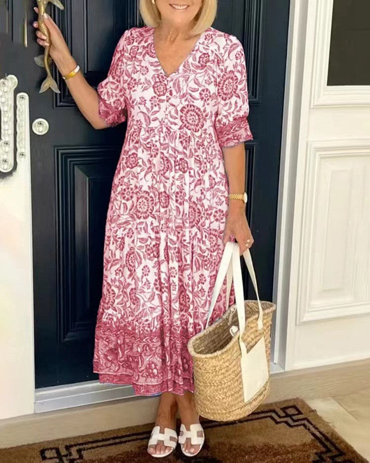 Tallis | Floral Viscose Dress with V-Neck