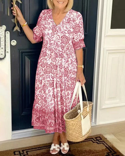 Tallis | Floral Viscose Dress with V-Neck